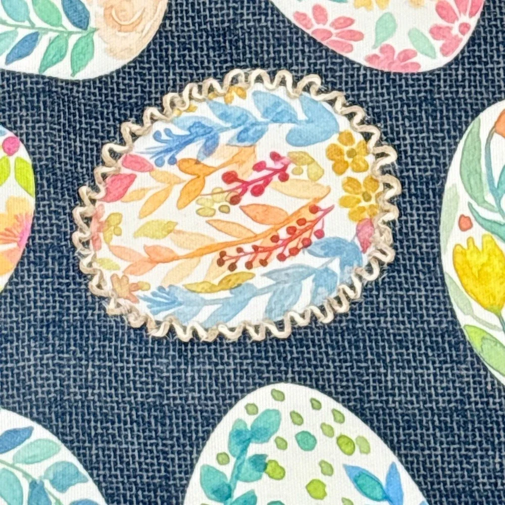 Tabitha‎ Webb Easter Table Runner Watercolor Floral Navy Blue Textured Fabric